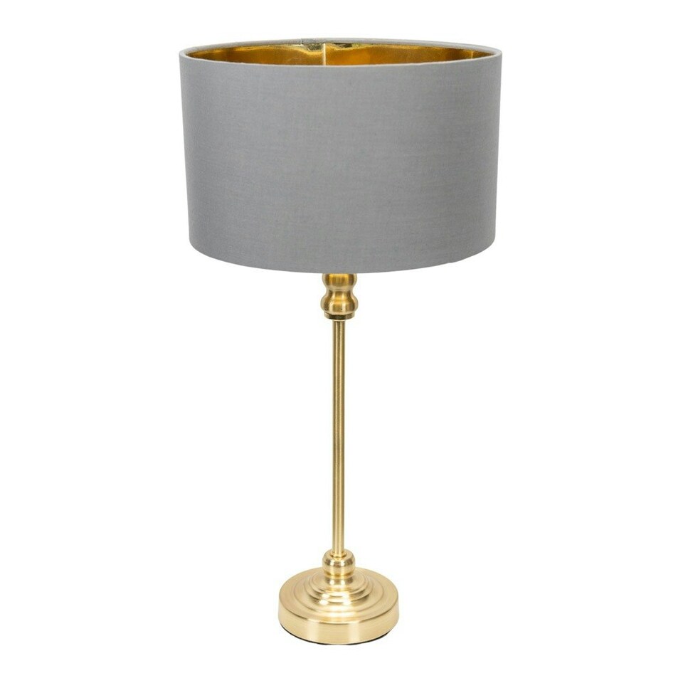 image 1 of ValueLights Maggie Gold Candlestick Table Lamp with Grey with Gold Inner Lamp Shade Gold