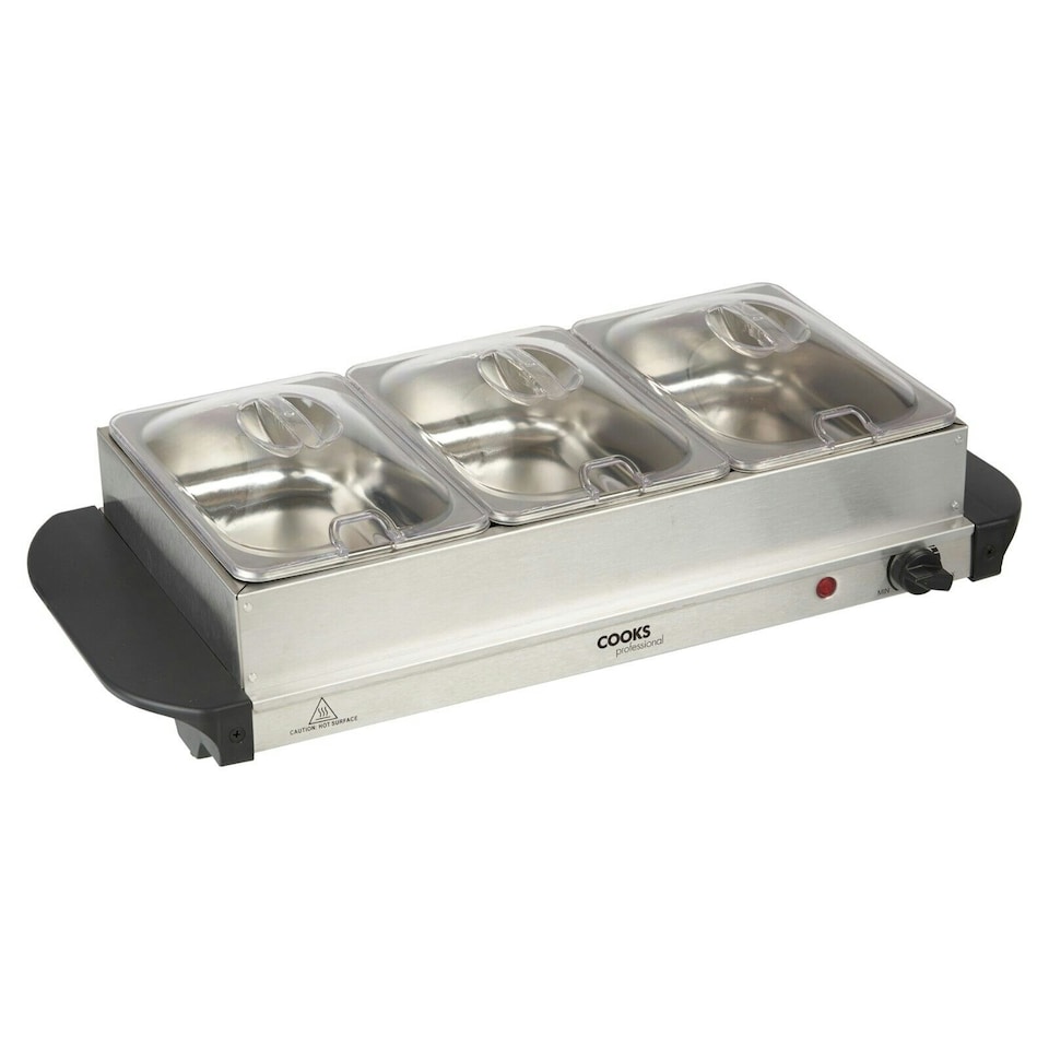 image 1 of Cooks Professional | Buffet Warmer | 3-Sections | 6L Capacity | Hot Plate Function | Temperature Control | Silver