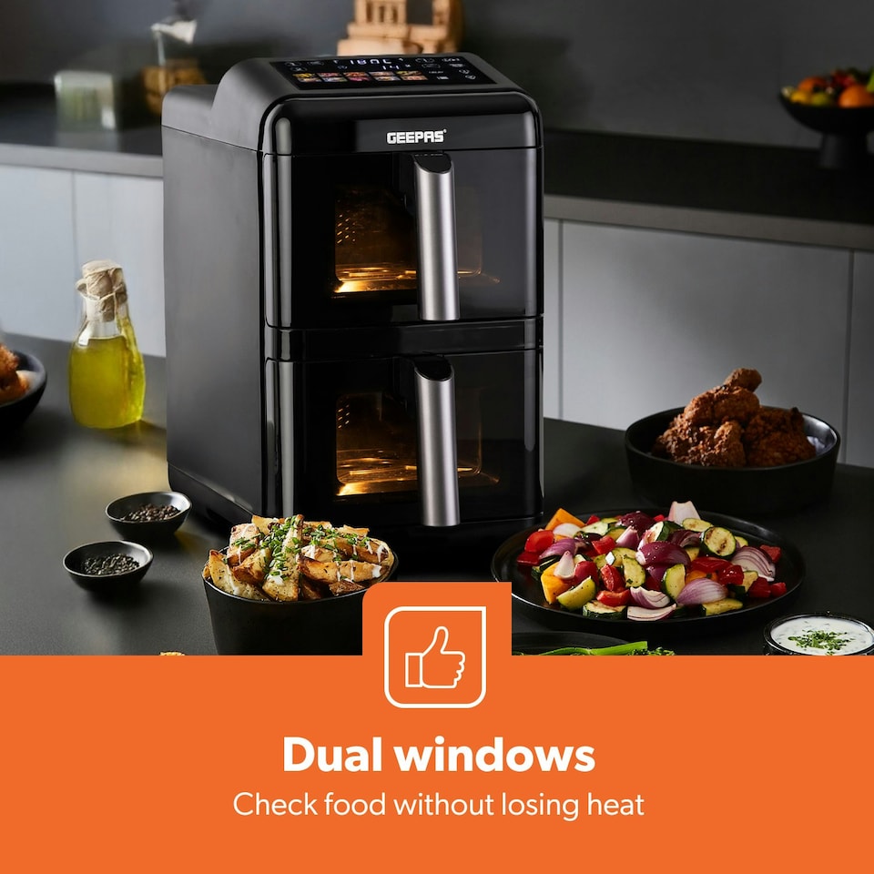 image 1 of GEEPAS 2800W Dual Basket Stack Air Fryer | 12L XXL Capacity