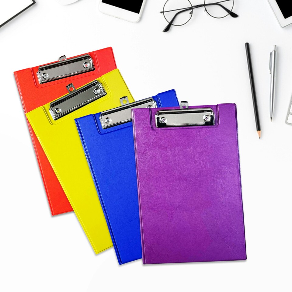 image 1 of A5 Neon Orange Foldover Clipboard with Pen Holder
