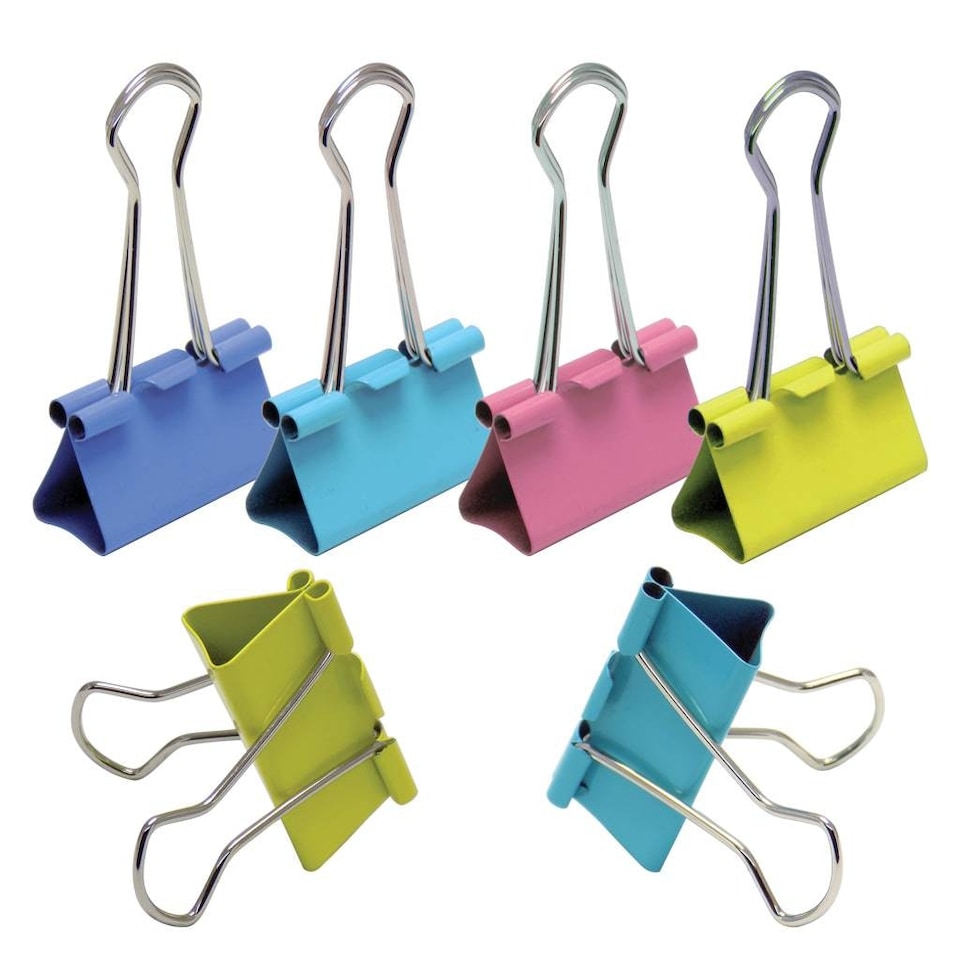 image 1 of Pack of 12 51mm Assorted Colour Fold Back Binder Clips