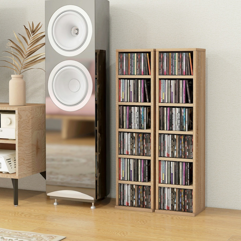 image 1 of HOMCOM Set of 2 CD Storage Units with Adjustable Shelves Natural