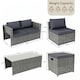 image 4 of Garden Vida Islay 6 Seater Rattan Outdoor BBQ Patio Set with 2 Seater Sofa, 2x Chairs, 2x Stools, Glass Top Coffee Table - Grey