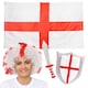 image 1 of Pack Of 2 England Curly Wig, 5ft x 3ft Flag & Inflatable Sword & Shield Red | One Size