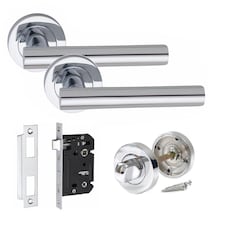 Golden Grace Straight T-Bar Bathroom Classic Door Handles Set in Polished Chrome Finish with Thumbturn & Mortise Lock Chrome