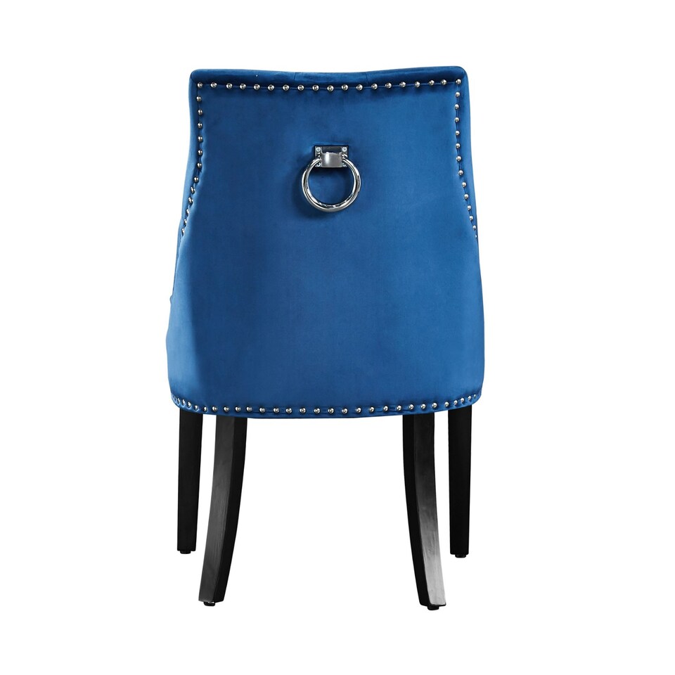 image 1 of Set of 4 Velvet Dining Chairs Ergonomic Scoop Knockerback & Button Tufted Wood Legs Blue