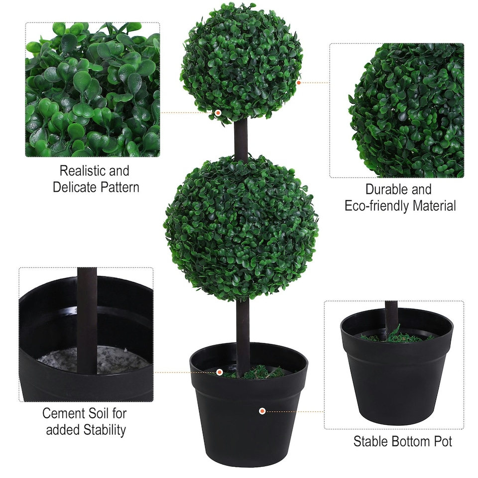 image 1 of Outsunny 2 PCS Artificial Double Ball Tree w/ Pot Home Decoration 15cm
