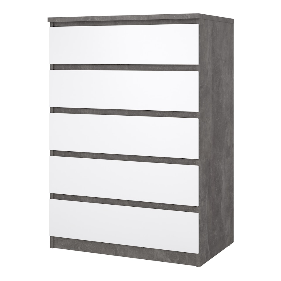 image 1 of Naia Chest of 5 Drawers in Concrete and White High Gloss