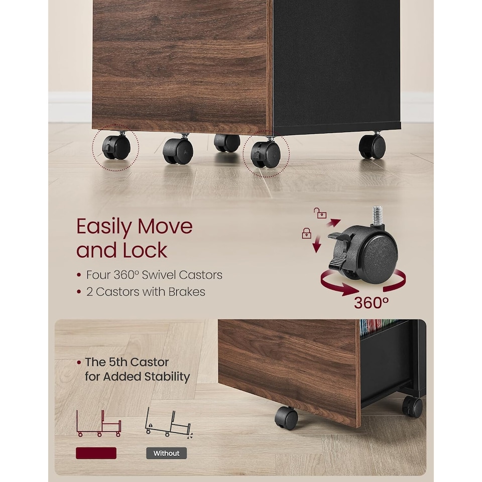 image 1 of Mobile Filing Cabinet with Printer Stand and 2 Drawers, Office Storage Unit, Natural Walnut and Ink Black