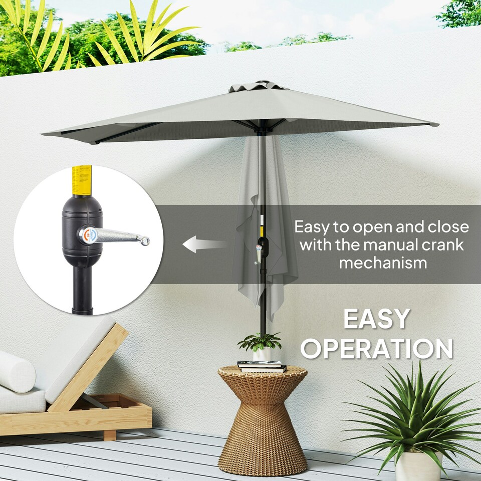 image 1 of Outsunny 2.7m Metal Frame Garden Furniture Parasol Half Round Umbrella Grey Grey | Light Grey