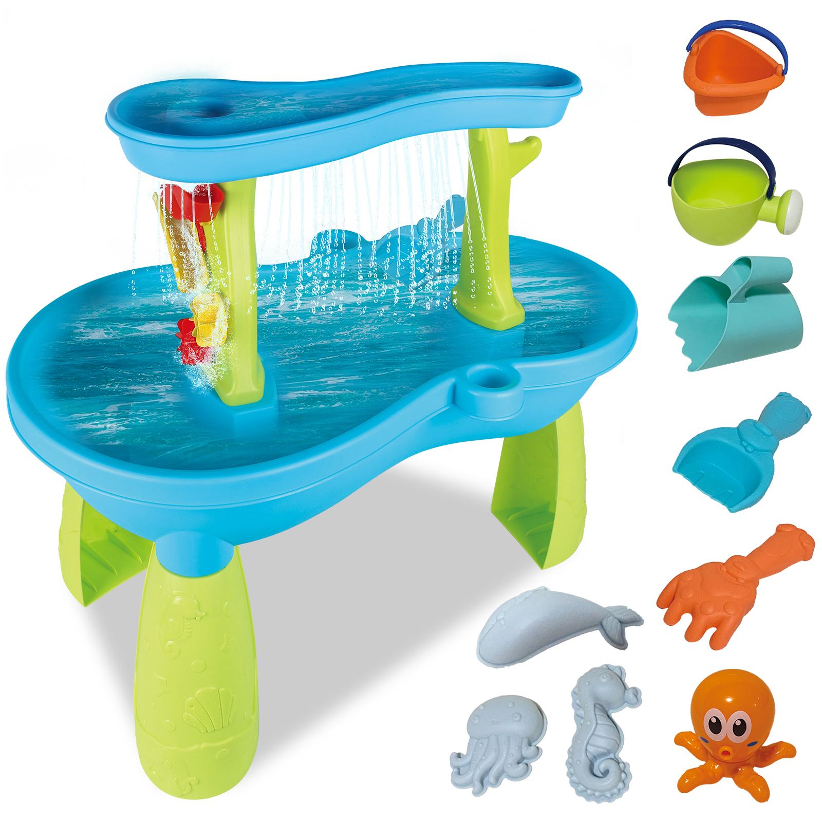 Luxury Beach Water Table for Kids – Interactive Sand & Water Playset with Waterfalls, Ocean Animal Figures, Pouring Accessories & Splashing Fun – Outdoor Sensory Toy for Toddlers | Blue
