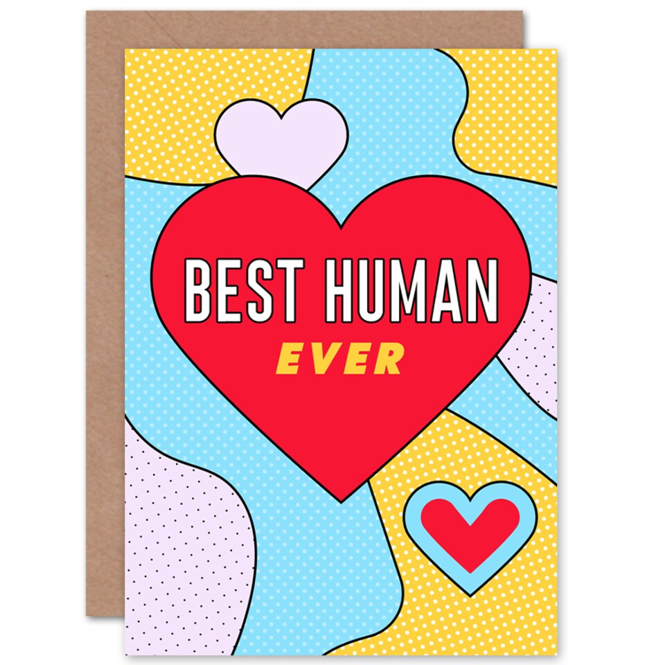 image 1 of Pop Art Love Best Human Ever Heart Greetings Card