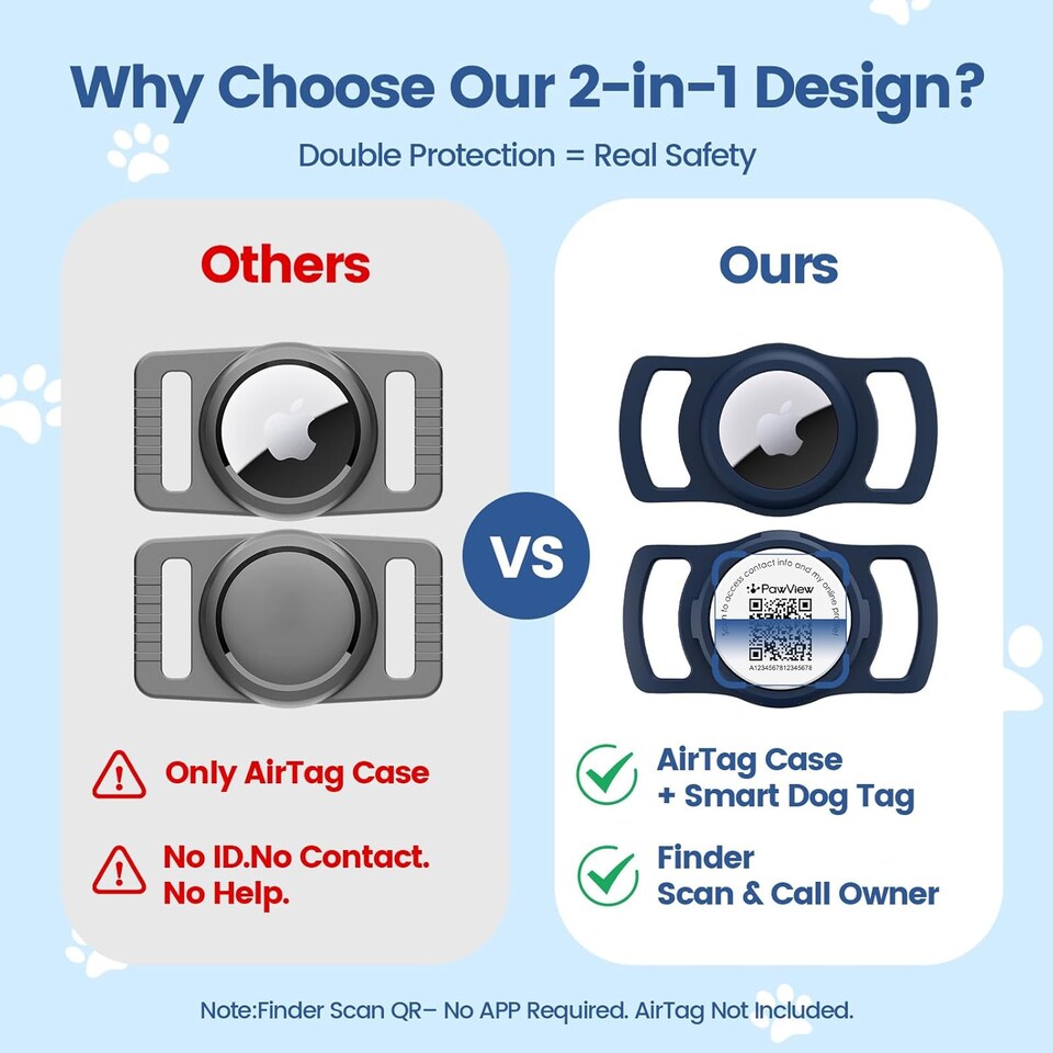 image 1 of AirTag Dog Collar Holder & Free App Pet Tracker Smart QR ID