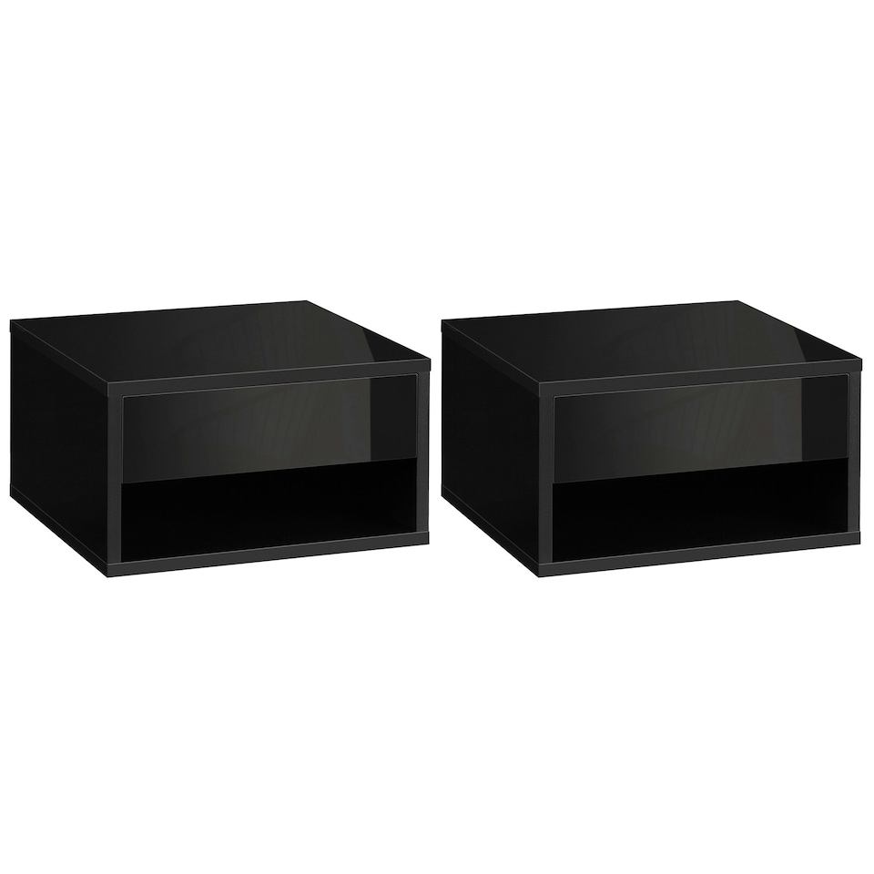 image 1 of HOMCOM Floating Bedside Table Set of 2 Wall Mounted Nightstand W/ Drawer Black