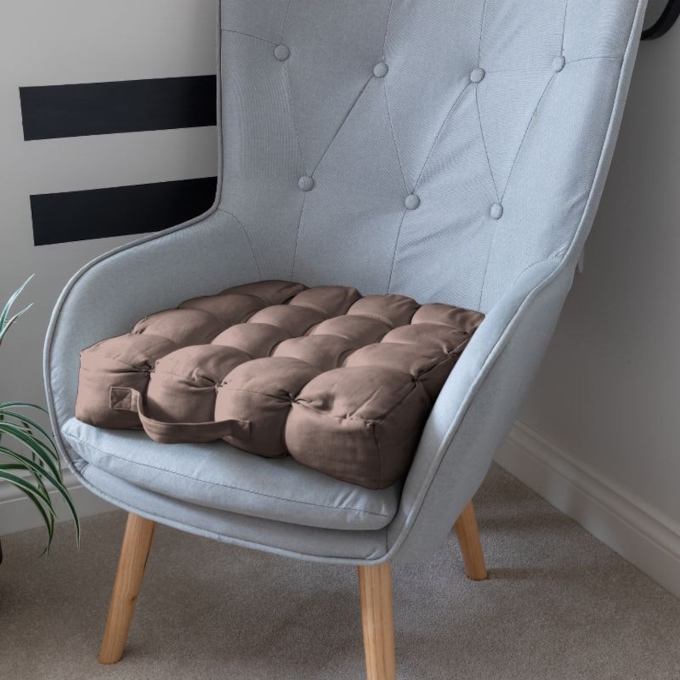 image 1 of Quilted Button Seat Pad Cushion Booster 100% Cotton Cover 45cm Square | Grey