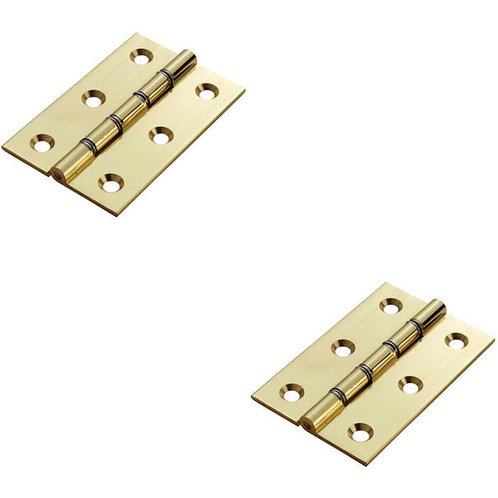 Loops 2x PAIR 76 x 50 x 2.5mm Double Steel Washered Butt Hinge Polished Brass Door in Metallics