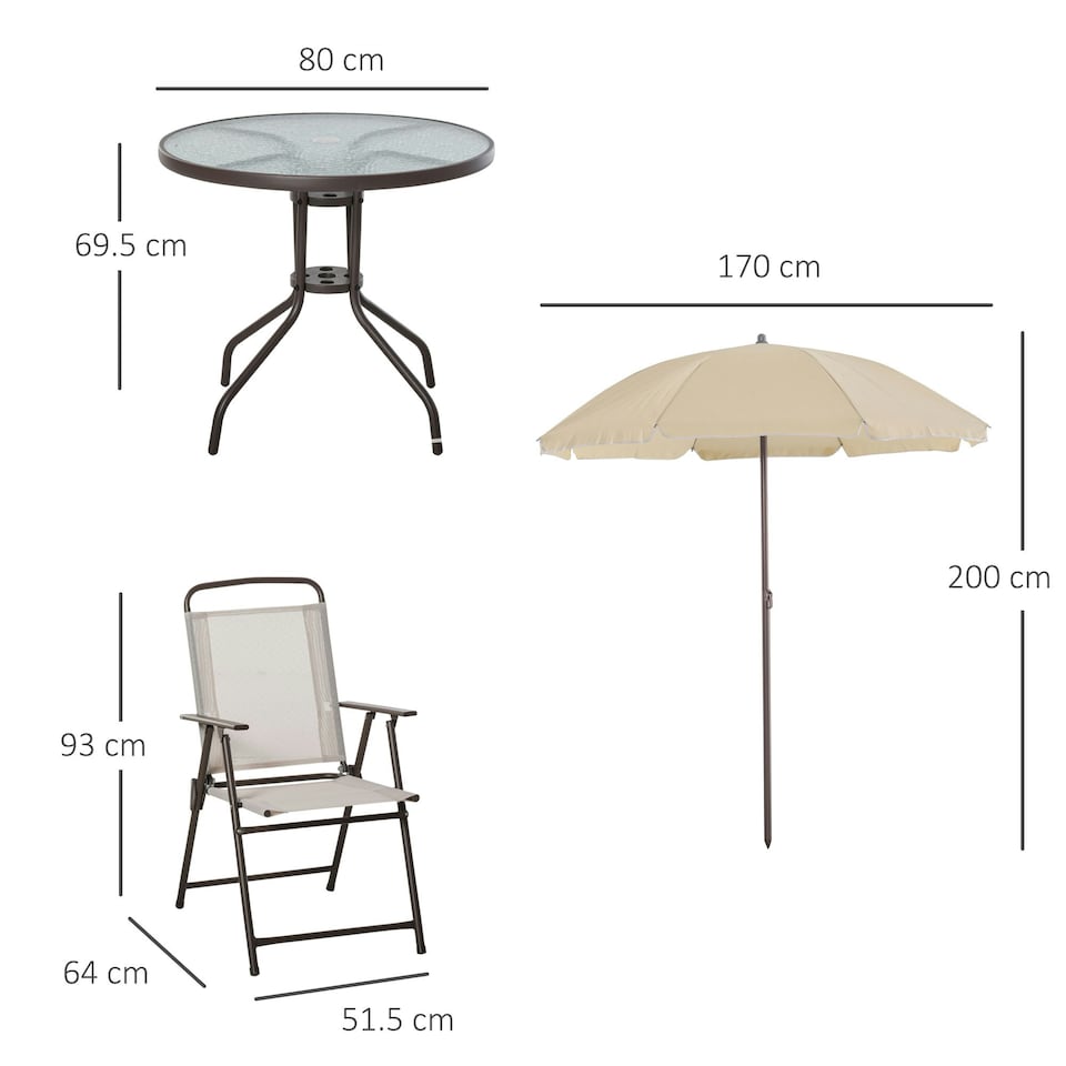 image 1 of Outsunny 6PC Garden Dining Set Outdoor Furniture Folding Chairs Table Parasol