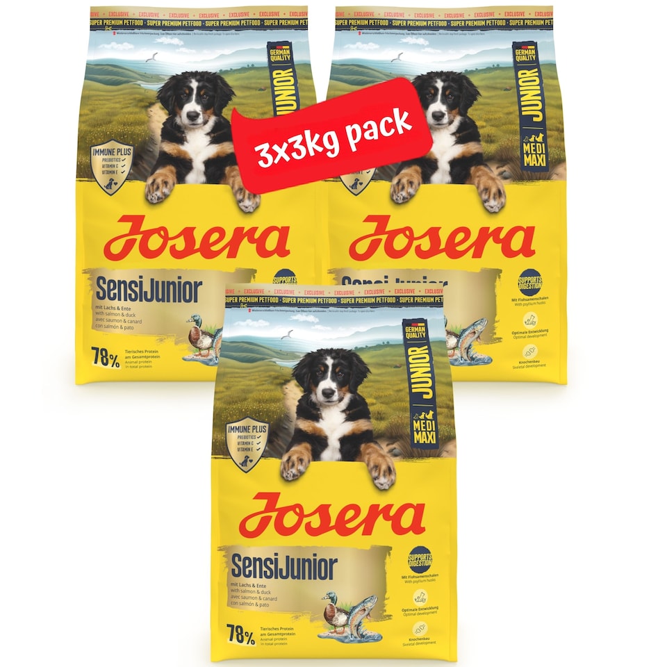 image 1 of Josera SensiJunior complete puppy food | For active pups | Sensitive digestion | Gluten-free | Medium & large breeds | Immune Plus | Lots of meat | 3x3kg
