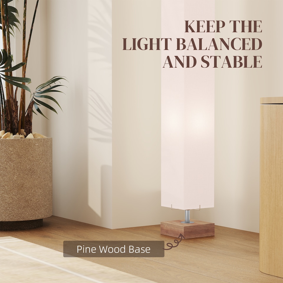 image 1 of HOMCOM Floor Lamp, 120cm Standing Lamp with Linen Lampshade, Standard Light with Pine Wood Base for Living Room, Bedroom (Bulbs Not Included)