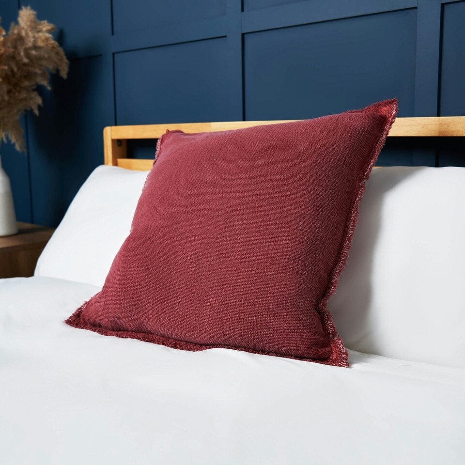 image 1 of BHS Cotton Cushion with Frayed Edge, Red