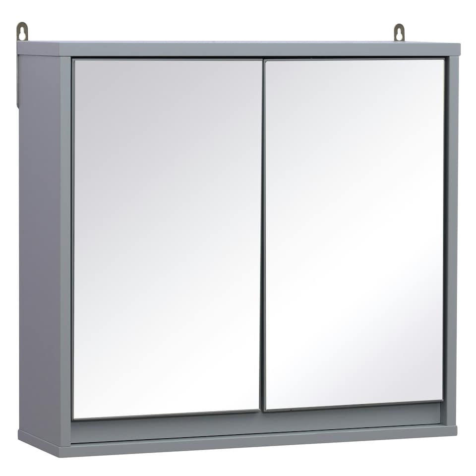 image 1 of HOMCOM Wall Mounted Mirror Cabinet with Storage Shelf Bathroom Cupboard Grey