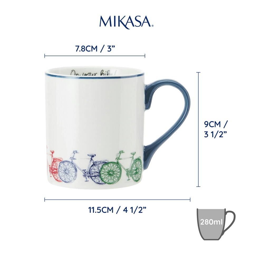 image 1 of Mikasa Bike Straight-Sided Porcelain Mug, 280ml | White