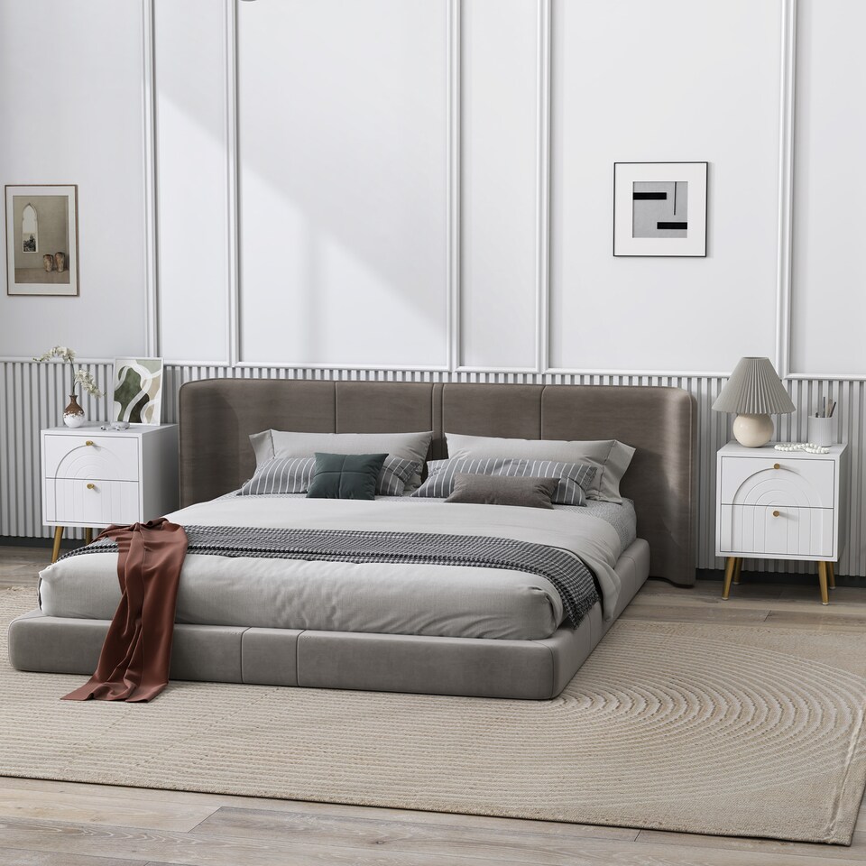 image 1 of HOMCOM Bedside Table Set of 2, Modern Bedside Cabinets with 2 Drawers and Steel Legs, Side Tables for Living Room, Bedroom, 40 x 35 x 50 cm, White