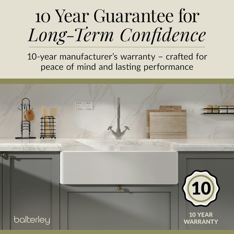 image 1 of 795mm -  2 Bowl Fireclay Butler Kitchen Sink -  Full Weir  & Wastes