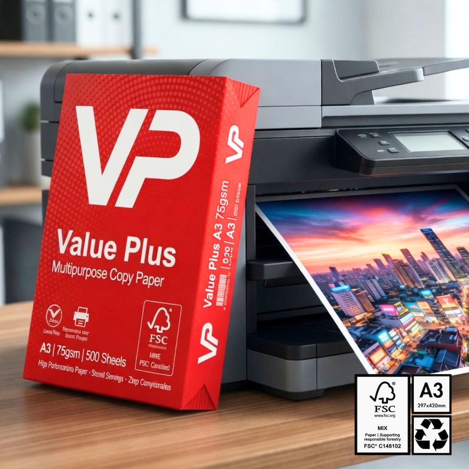 image 1 of A3 Multipurpose Copy Paper 75gsm – 500 Sheets (1 Ream) for Printing & Copier Use, for A3 Printer Paper for Home & Office, High Quaity Printing Paper, Compatible with Laser, Copy, Inkjet.