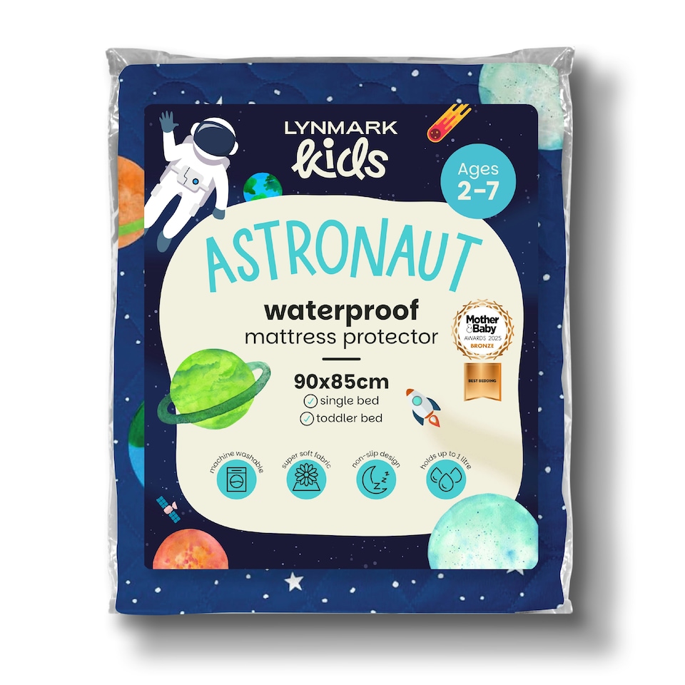 image 1 of Lynmark® Toddler Potty Training Bed Pads with Tucks, Absorbs Up to 1200ml, 90x85cm (Tucks 85x45cm) Astronaut | Blue | Astronaut | 1