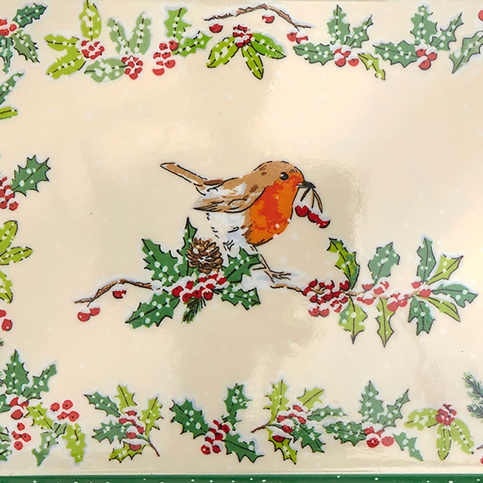 image 1 of Ulster Weavers Christmas Robins Tray - Scatter Green