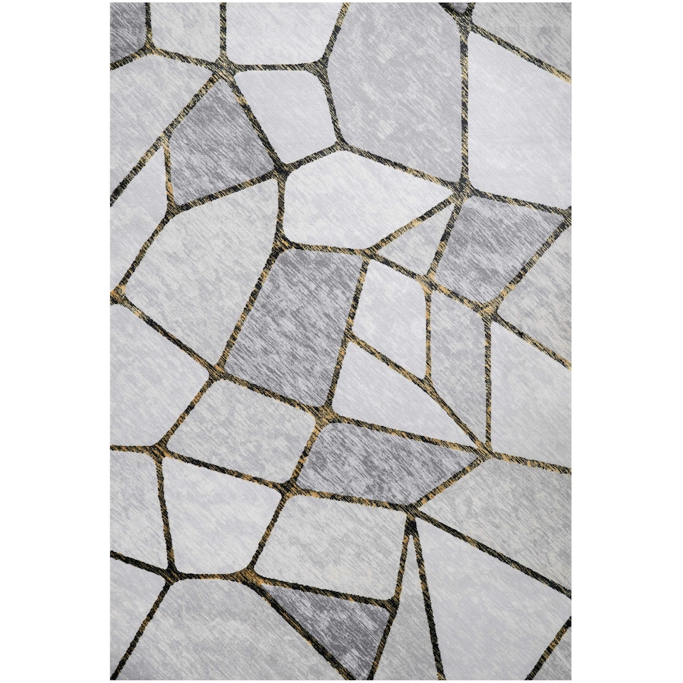 image 1 of KUKOON Grey Gold Abstract Marble Modern Living Room Area Rug 80cm x 150cm