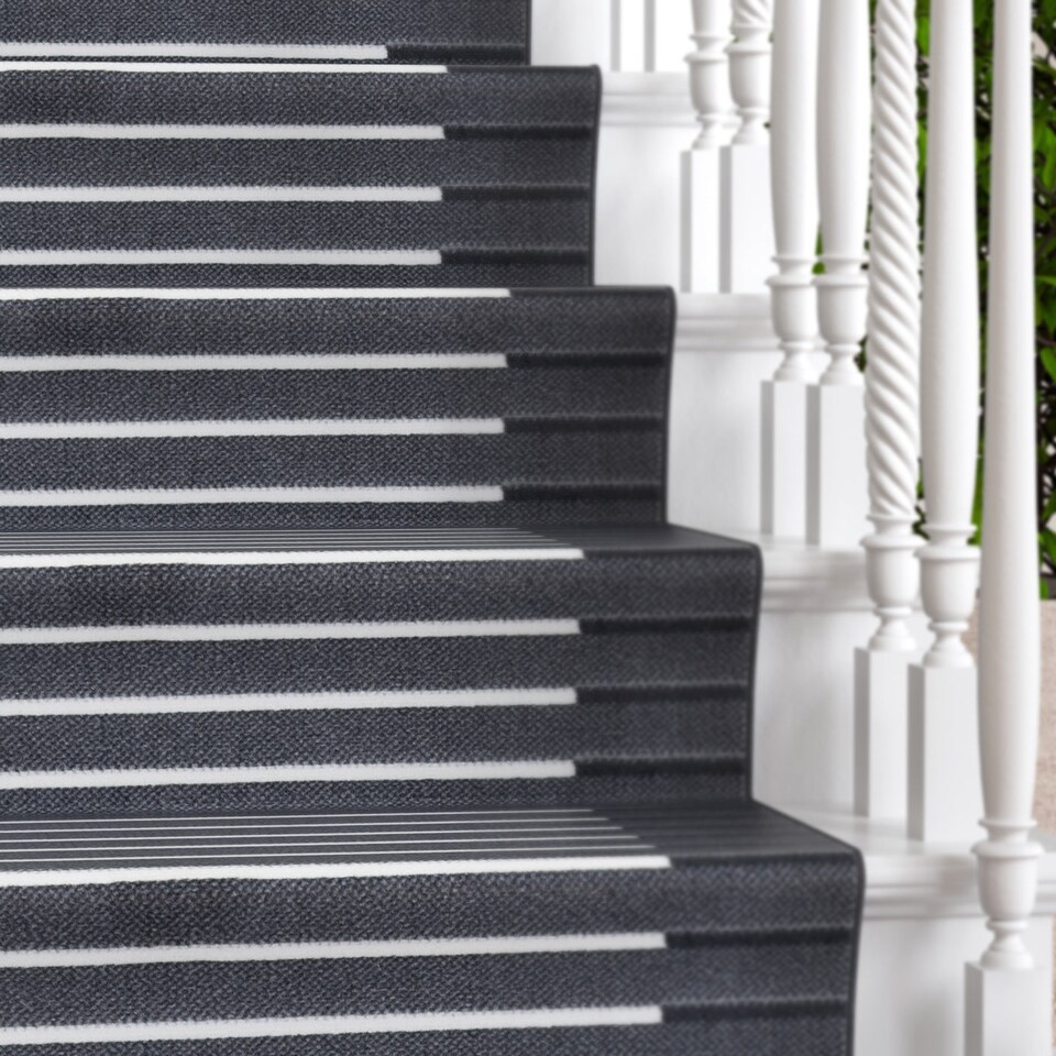 image 1 of kukoon 3ft - 39ft Grey Striped Stair Carpet Long Hallway Runner Rug 70cm x 549cm