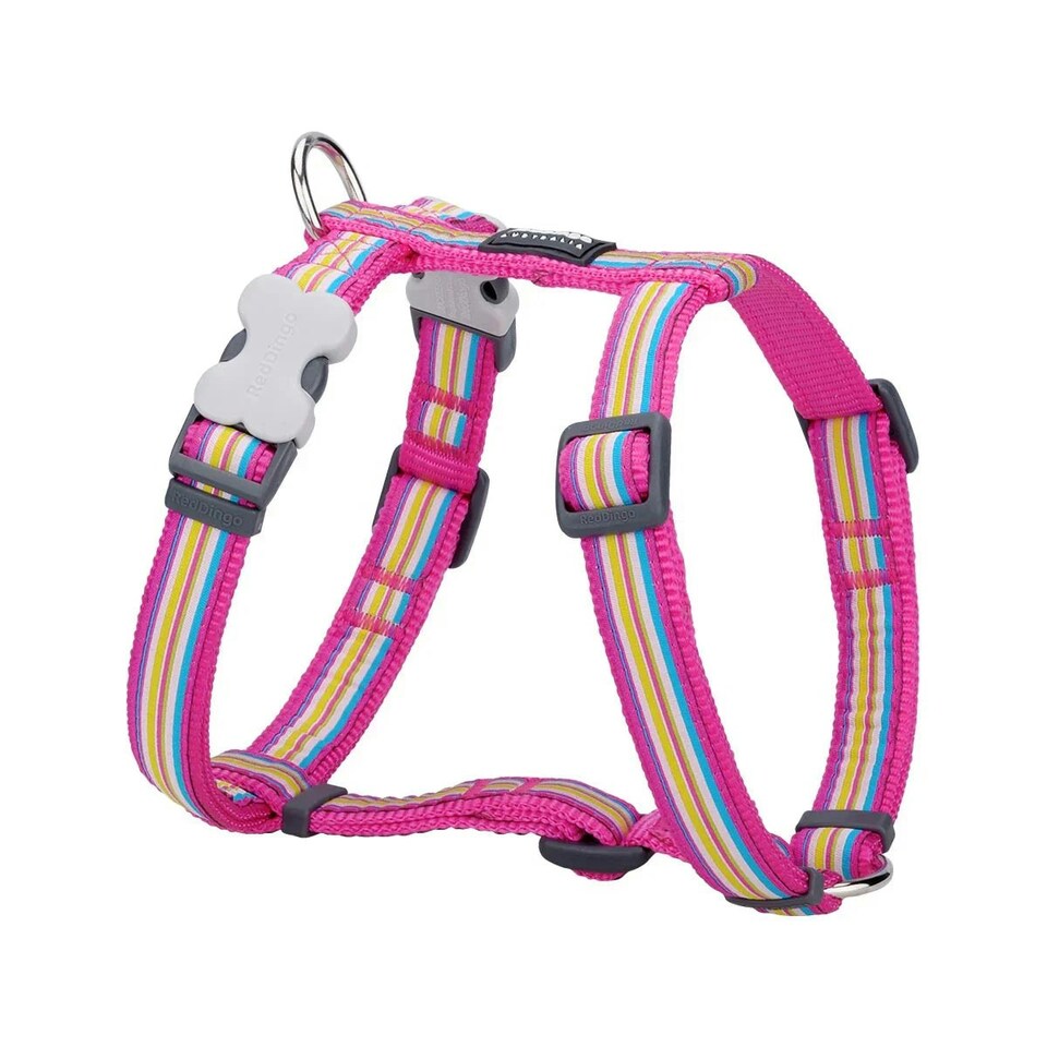 image 1 of Dog H-Harness Design Horizontal Stripes Hot Pink Pink | S