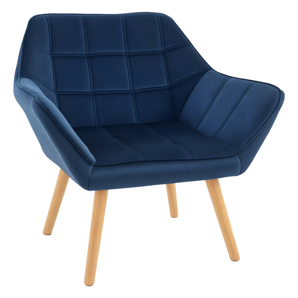 image 1 of HOMCOM Luxe Velvet-Feel Accent Chair w/ Wide Arms Slanted Back Wood Legs Blue