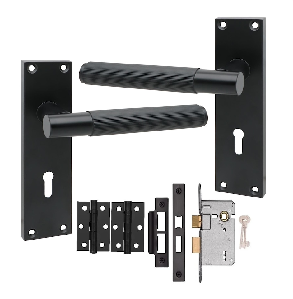 image 1 of Golden Grace Victorian T-Bar Linear Design Lock Door Handle Set Matt Black Finish with 3 Lever Lock - 150mm