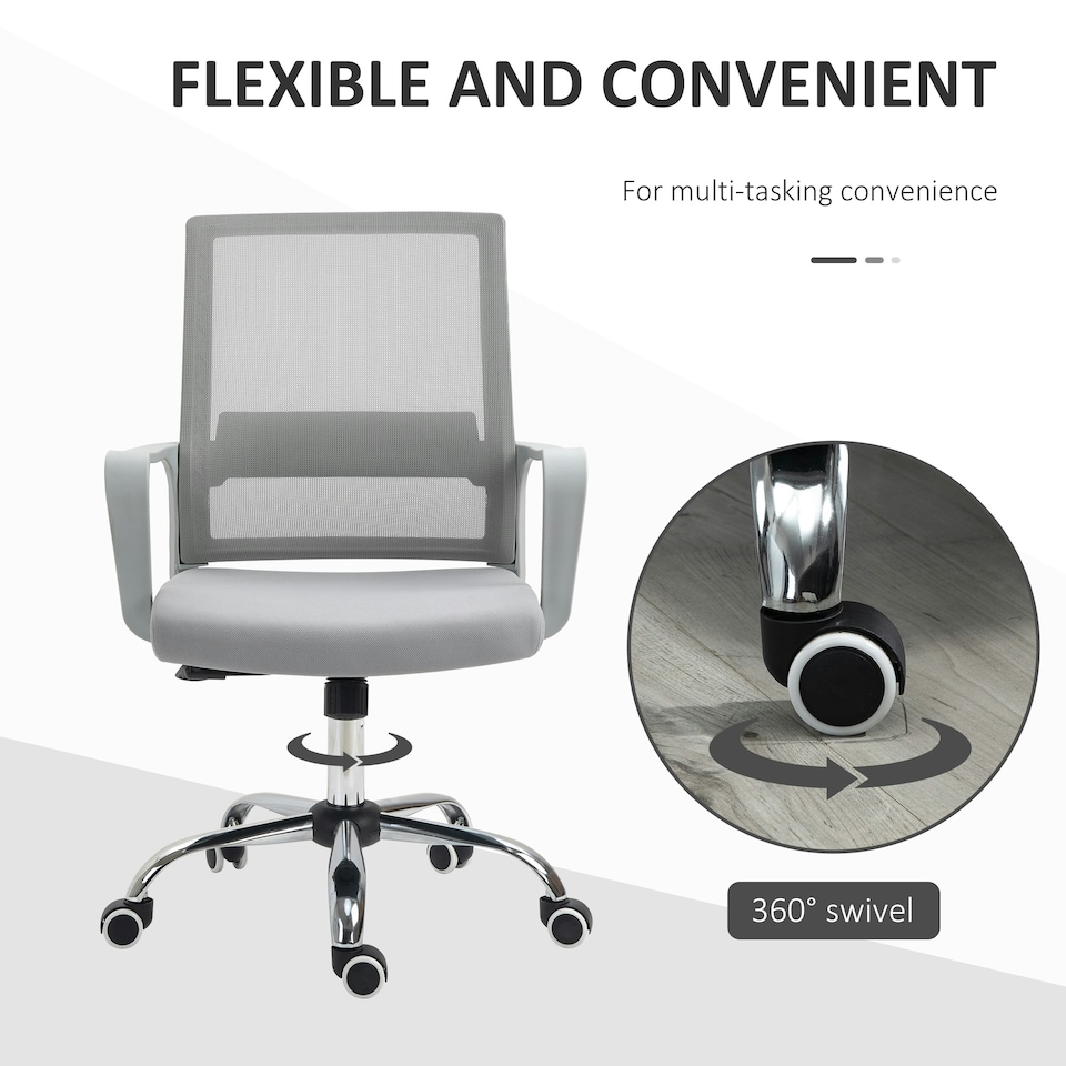 image 1 of Vinsetto Mesh Office Chair Desk Chair w/ Swivel Seat Adjustable Height Grey