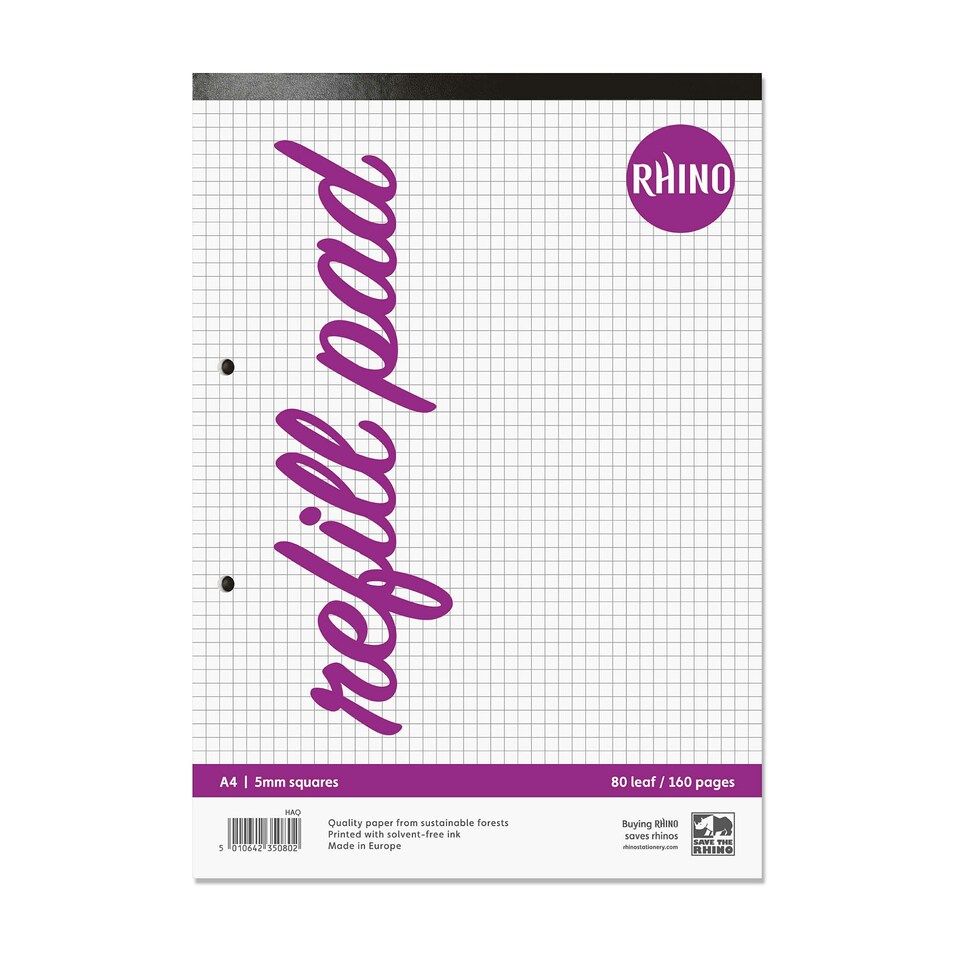 image 1 of Rhino A4 80 Leaf 5mm Squared Refill Pad