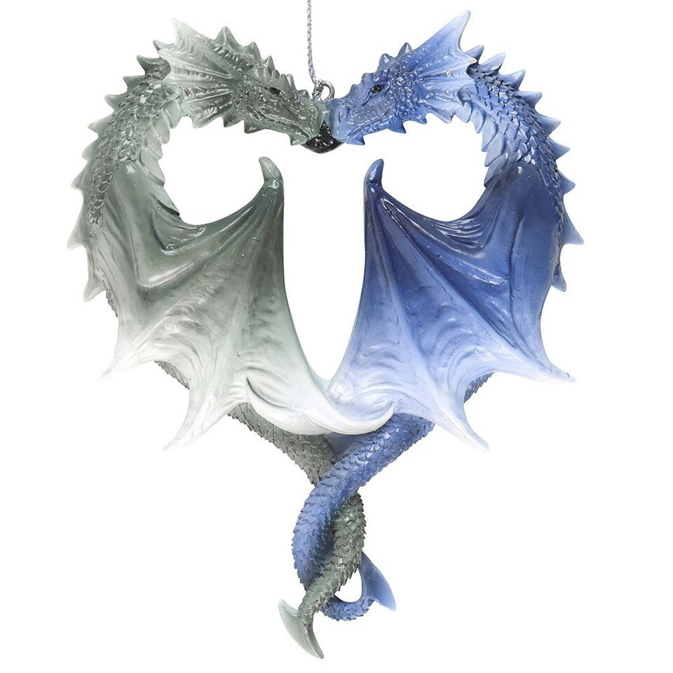 image 1 of Anne Stokes Dragon Heart Hanging Ornament - Blue/Grey - One Size