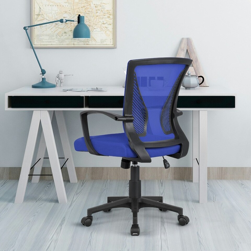image 1 of Yaheetech Ergonomic Mesh Office Chair Mid-Back 360° Rolling Casters | Blue