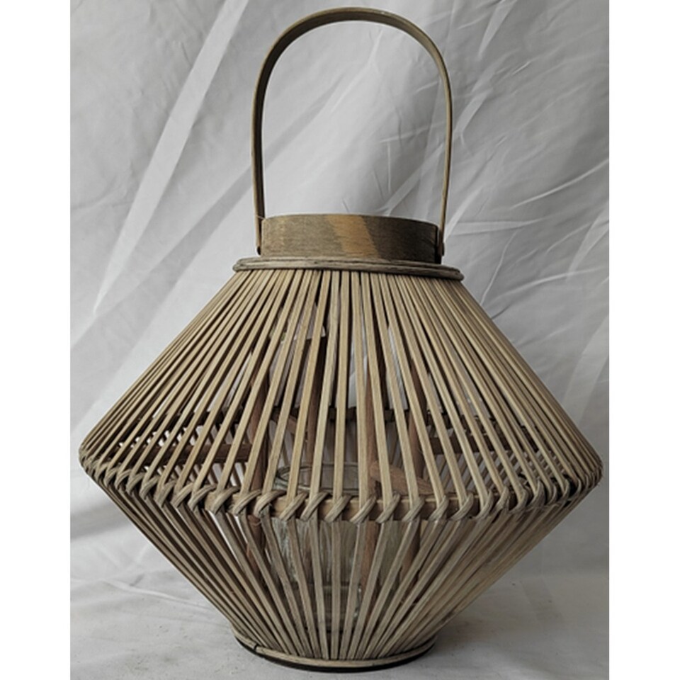 Cone Lantern with Glass Holder - Wicker - L38 x W38 x H30 cm