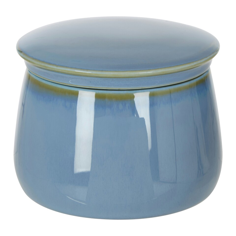 image 1 of Interiors By Premier Glossy Blue Porcelain Sugar Pot With Matching Lid, Glazed Finish Sugar Jar,Tapered Rounded Sugar Canister Blue