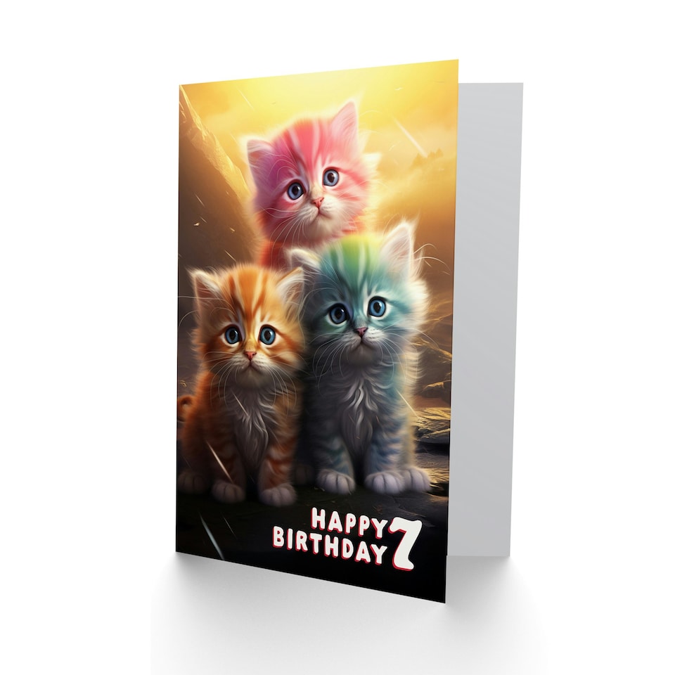 image 1 of Cute Rainbow Kittens Kids Age 7 Year Old Child Kids 7th Birthday Card
