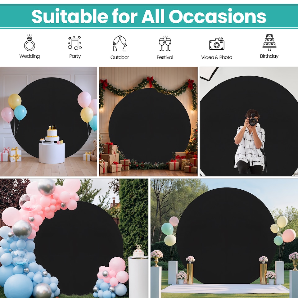 image 1 of 160GSM Black Round Arch Backdrop Cover - 220cm