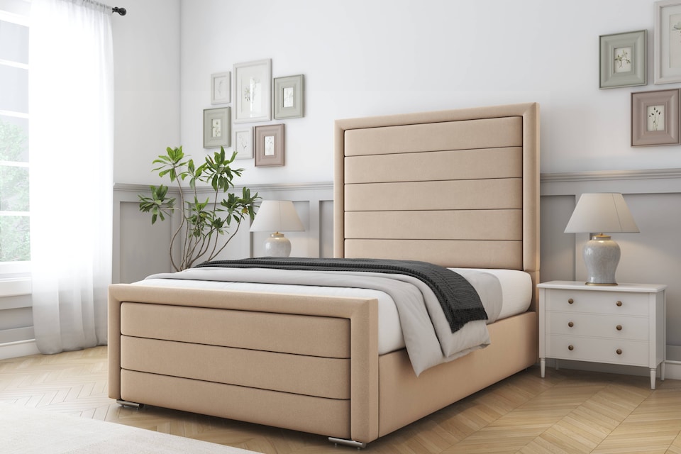 image 1 of Sloomy Ashford Pebble Plush Bed Frame With 50" Upholstered Headboard 3' Single
