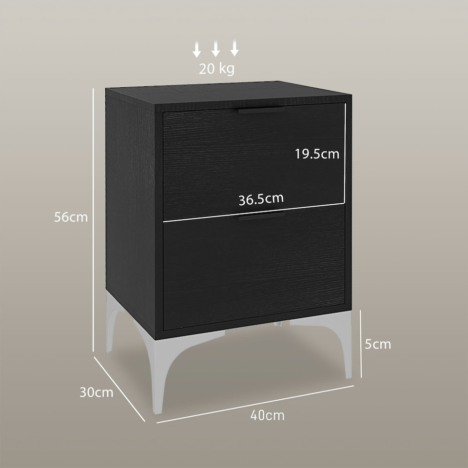 image 1 of HOMCOM Bedside Tables Set of 2 with 2 Drawers for Bedroom, Living Room, Black