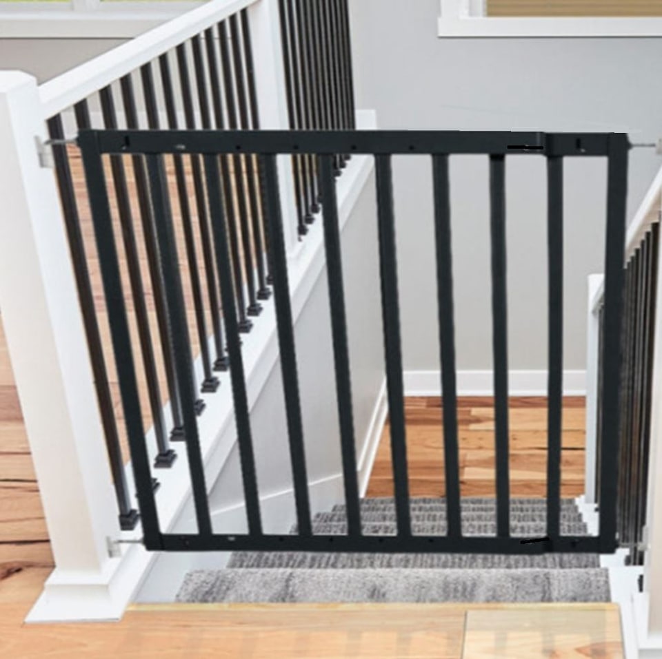 image 1 of Safetots Simply Secure Wooden Gate, 72cm - 79cm, Black, Wooden Stair Gate, Screw Fit Baby Gate, Safety Barrier