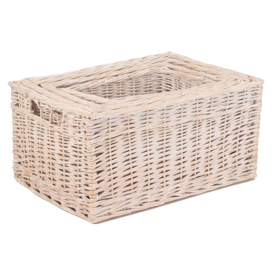 image 1 of Set of 4 Wicker White Wash Storage Open Basket | White | White | Not provided