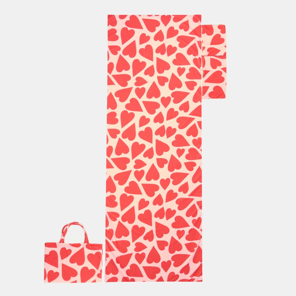 image 1 of OHS Heart Print Microfibre Quick Dry Spa Bath Beach Chair Cover Towel Bag Pink