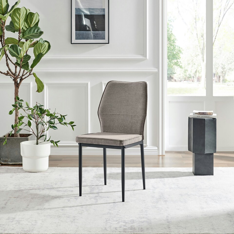 image 1 of Furniturebox Riya 2x Taupe Fabric Black Legs Dining Chair